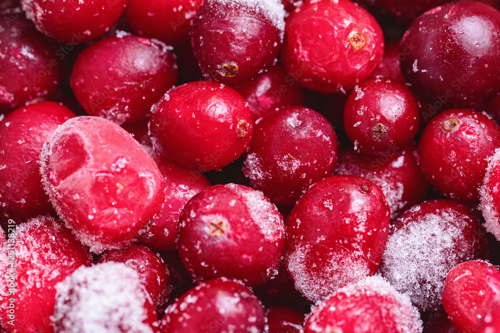 Frozen cranberry pattern. Flat lay, top view, square Frozen cranberry pattern. Flat lay, top view, square