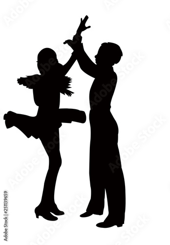 teenager couple dancing silhouette vector