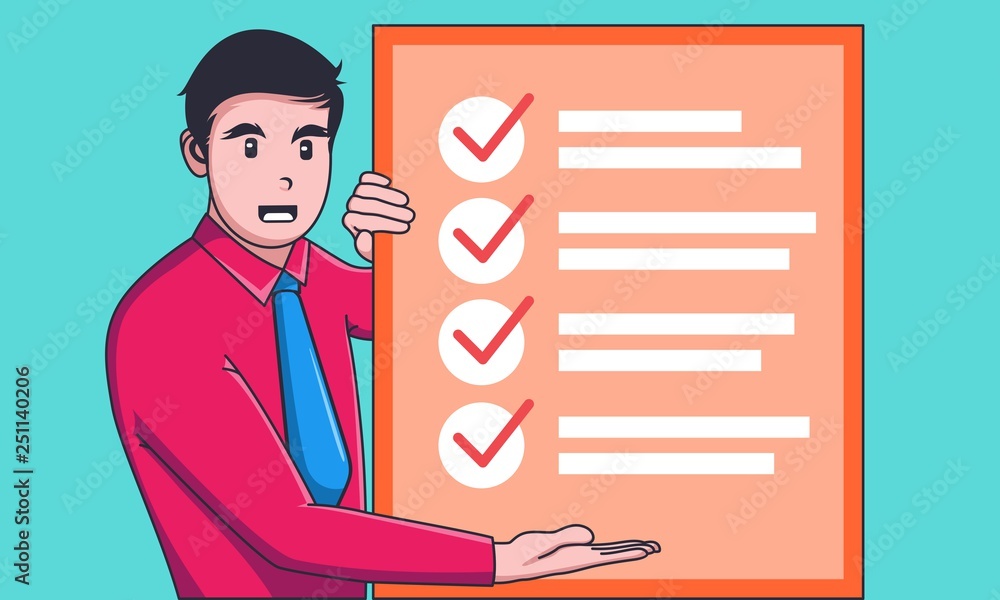 Happy Businessman with checklist completed job Happy Businessman with checklist completed job