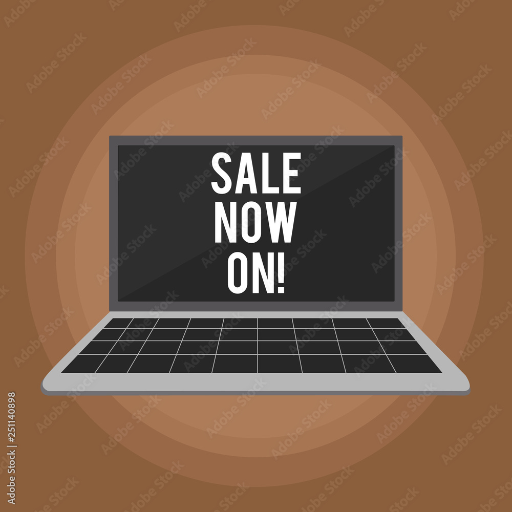 Handwriting text writing Sale Now On. Concept meaning Reduction of prices Discounts Special offers at this time Handwriting text writing Sale Now On. Concept meaning Reduction of prices Discounts Special offers at this time