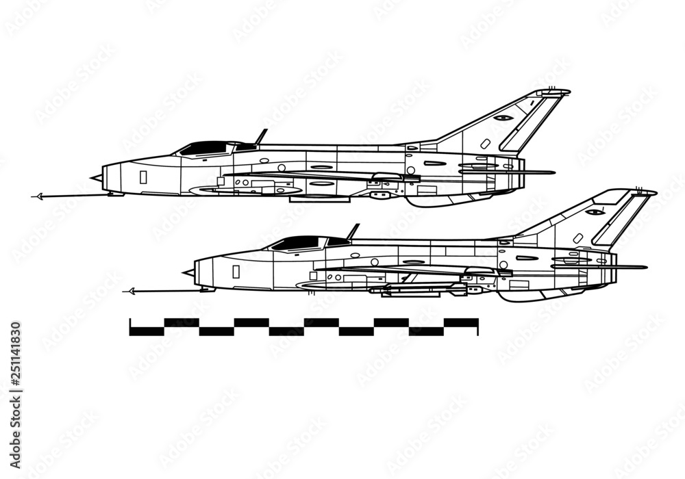 Mikoyan MiG-21 Fishbed. Outline drawing Stock Vector | Adobe Stock