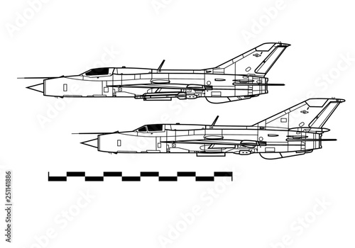 Mikoyan MiG-21 Fishbed. Outline drawing photo