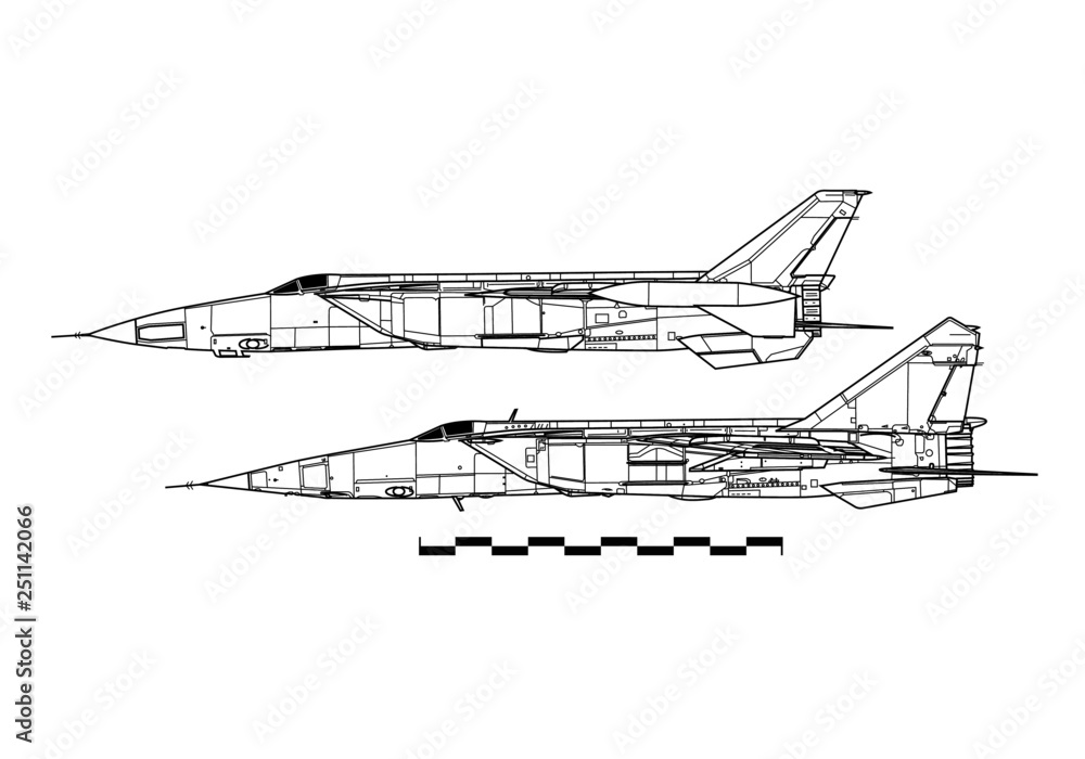 Mikoyan MiG-25 Foxbat. Outline drawing Stock Vector | Adobe Stock