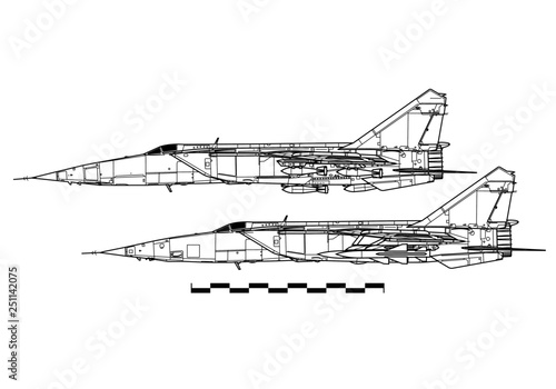 Mikoyan MiG-25 Foxbat. Outline drawing