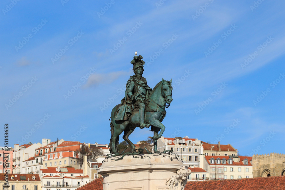 Statue of D. Jose on the Commerce square (Praca do Comercio) in Lisbon, Portugal