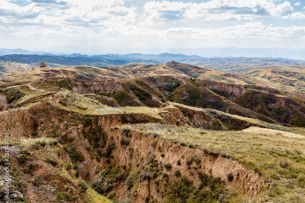 Sand and gravel hills and ravines in the mountain areas of China. Hebei province