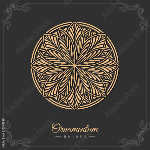 Eastern silhouette of a round ornament. Floral emblem with floral pattern