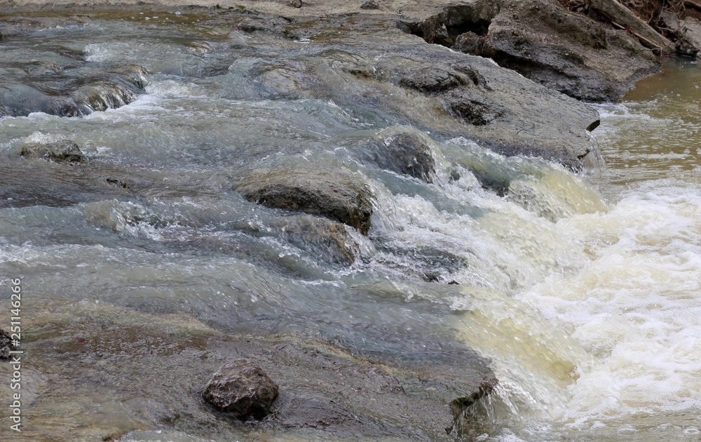 A close view of the water falling over the rocks of the creek. A close view of the water falling over the rocks of the creek.