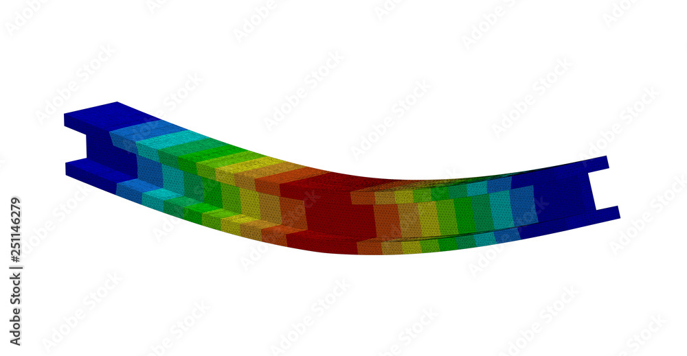 3D Illustration. Wide isometric view of a deflection plot of an I Beam in bending - obrazy, fototapety, plakaty 
