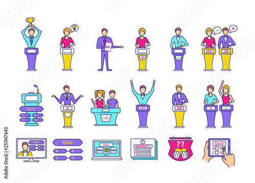 Quiz show color icons set