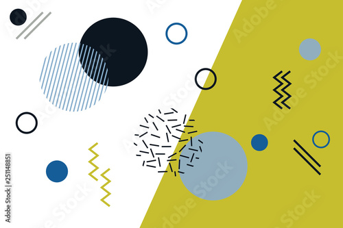 Abstract background pattern made with geometric shapes in Memphis style with bold and bright colors. Fun, playful and modern vector art.