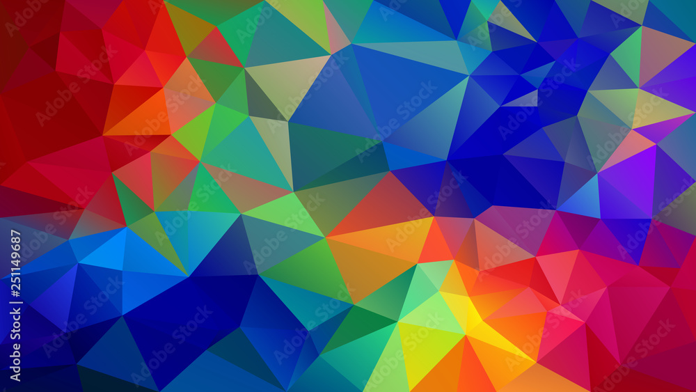 vector abstract irregular polygon background - triangle low poly pattern -  full spectrum multi color rainbow - red, orange, yellow, green, blue Stock  Vector