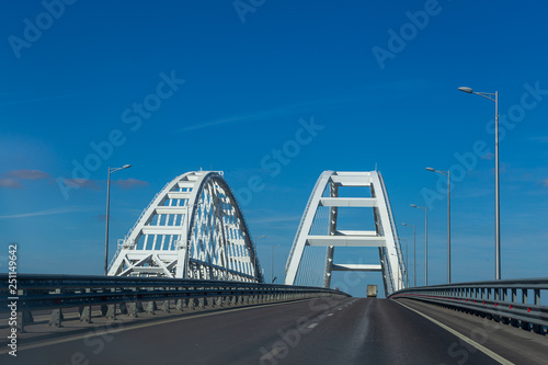 New modern Crimean auto bridge through Kerch Strait, connecting Kerch and Taman Peninsula, Crimea, Russia © DedMityay