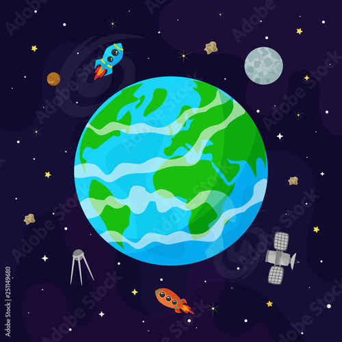 Fototapeta Naklejka Na Ścianę i Meble -  Vector illustration of Earth planet. Kids illustration.