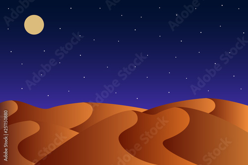 Night desert view. Vector illustration.