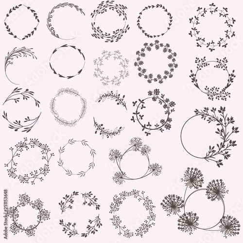 Huge set of vector floral rustic frames for design