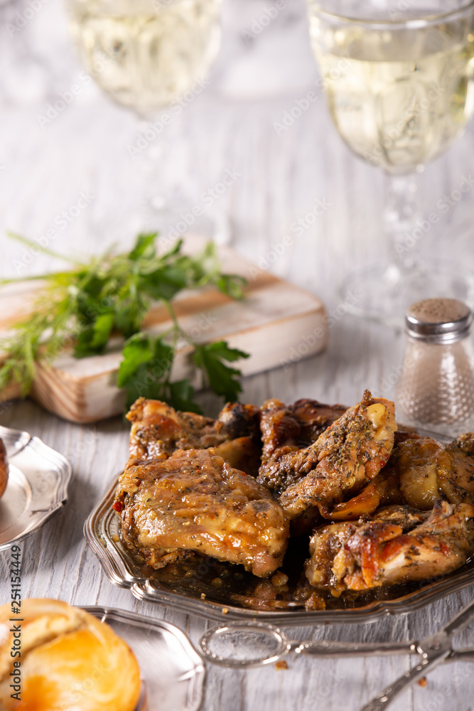 Fresh tasty part of fried chicken with spices Fresh tasty part of fried chicken with spices