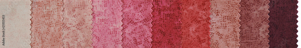 Samples of colorful cotton fabrics with zig zag edge row arranged Samples of colorful cotton fabrics with zig zag edge row arranged