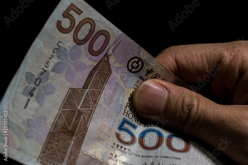 Photography Holding banknotes of Hongkong dollars (HKD)
