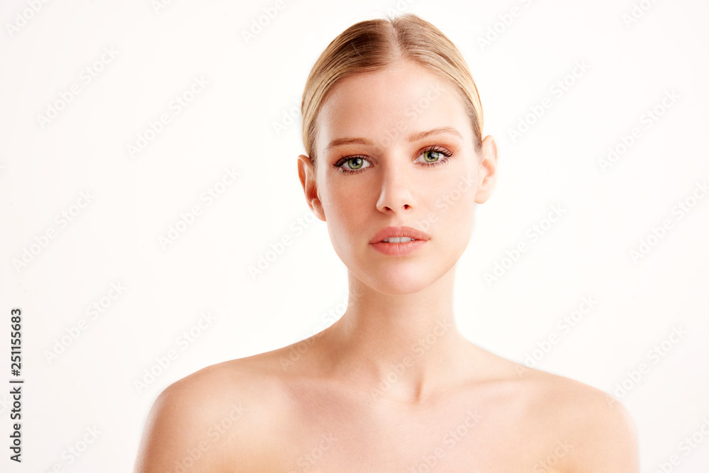 Beauty portrait of a young woman at isolated white backgorund. Beauty portrait of a young woman at isolated white backgorund.