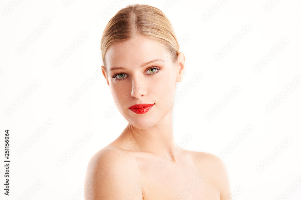 Beautiful faced woman portrait at isolated white background Beautiful faced woman portrait at isolated white background