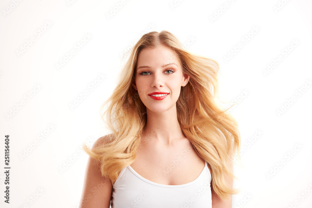 Beautiful young woman portrait at isolated white background Beautiful young woman portrait at isolated white background