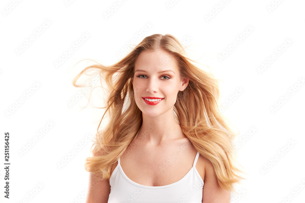 Beautiful young woman portrait at isolated white background Beautiful young woman portrait at isolated white background