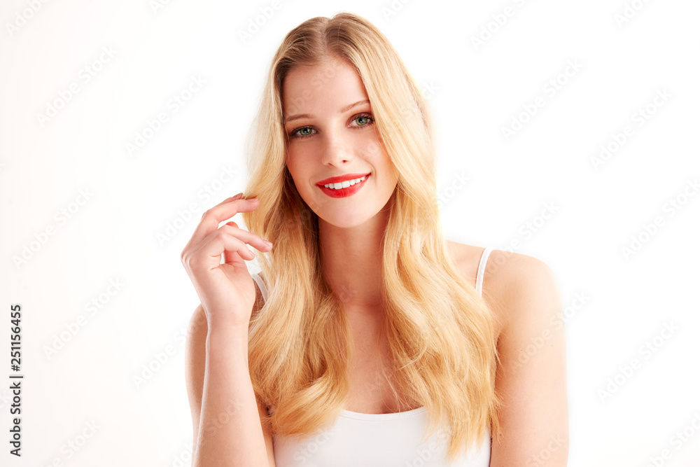 Beautiful young woman portrait at isolated white background Beautiful young woman portrait at isolated white background