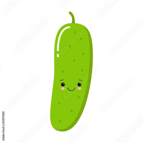 Happy smilling cute cucumber. Vector modern flat style cartoon character illustration icon design.Isolated on white background. Kawaii style