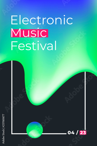 Electronic music poster. Music festival. Techno, drum and bass, dub step, trance. Liquid background.
