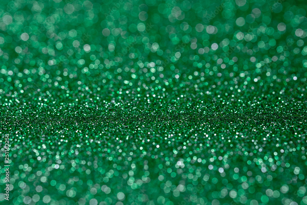 Abstract light green sparkling glitter wall and floor perspective background studio with blur bokeh.luxury holiday backdrop mock up for display of product.holiday festive greeting card.