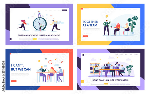 Team Collaboration Start Project Landing Page Set. People Sign Work Contract. Successful Agreement of Business Cooperation Concept for Website or Web Page Flat Cartoon Vector Illustration
