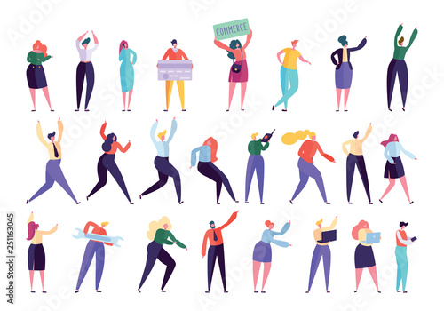 Creative Business Agency People Character Set. Businessman Work Isolated. Various Gesture Employee Team Stand Together. Businesswoman Office Worker Flat Cartoon Vector Illustration Collection