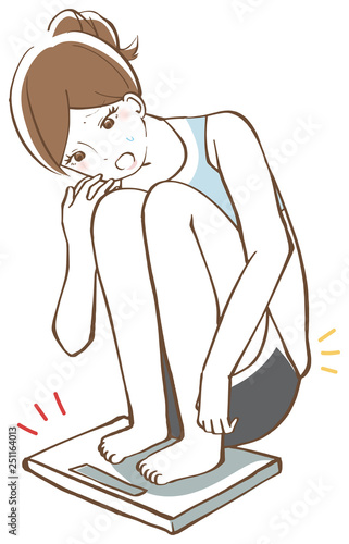 体重計にのる女性　イラスト
