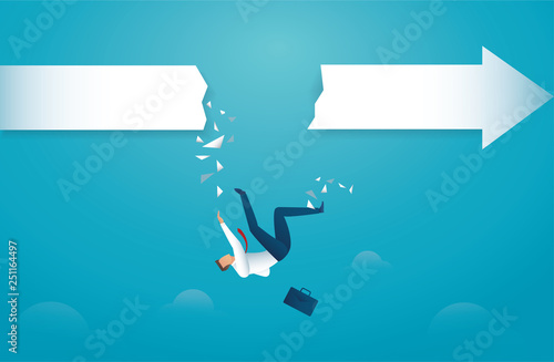 businessman falls from arrow. concept of into the abyss crisis bankruptcy. vector eps10