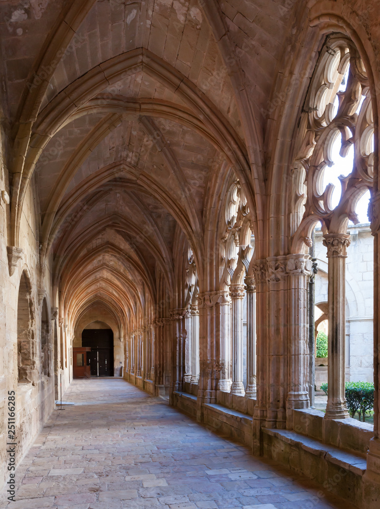 Vaulted arcade in cloister of Monastery of Santa Maria de Santes Creus