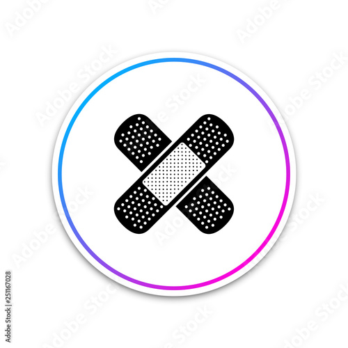 Bandage plaster icon isolated on white background. Medical plaster, adhesive bandage, flexible fabric bandage. Circle white button. Vector Illustration