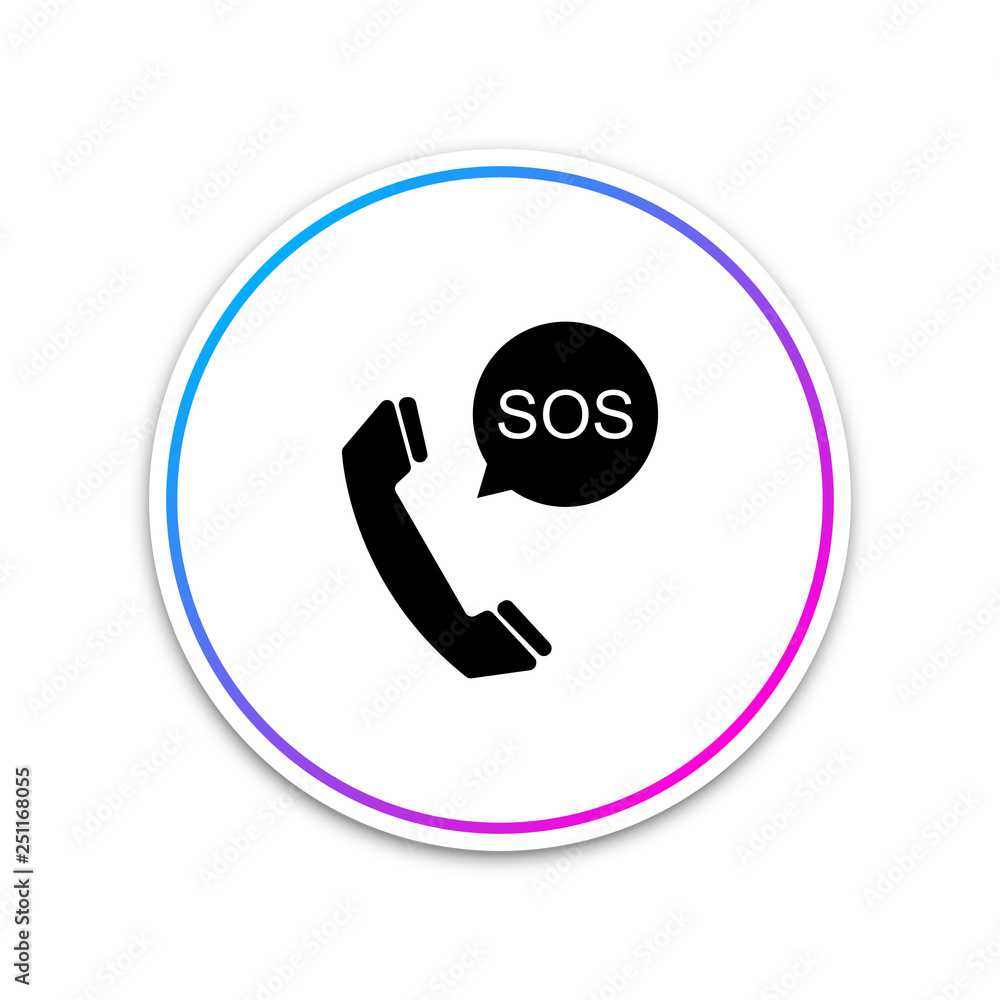 SOS call icon isolated on white background. 911, emergency, help, warning, alarm. Circle white button. Vector Illustration SOS call icon isolated on white background. 911, emergency, help, warning, alarm. Circle white button. Vector Illustration