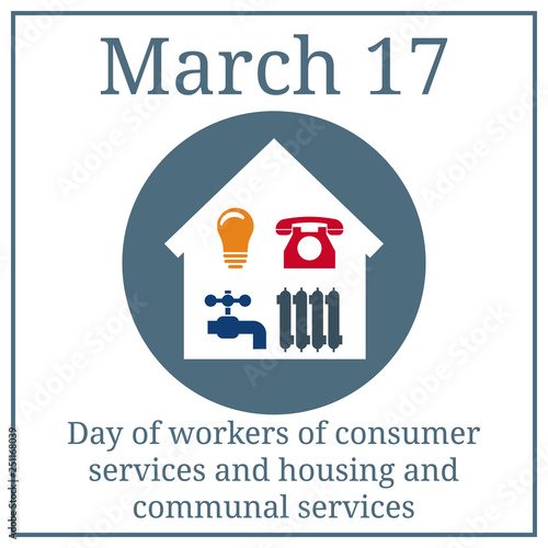 Day of workers of consumer services and housing and communal services. Set of 4 Utilities Icons in Home. Symbols of Power, Water, Gas, Heating. Vector illustration for Your Design.
