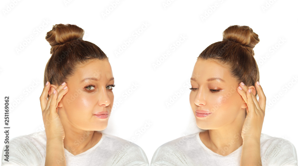 Aging. Mature woman-young woman.Face with skin problem.Showing photos before and after Aging. Mature woman-young woman.Face with skin problem.Showing photos before and after