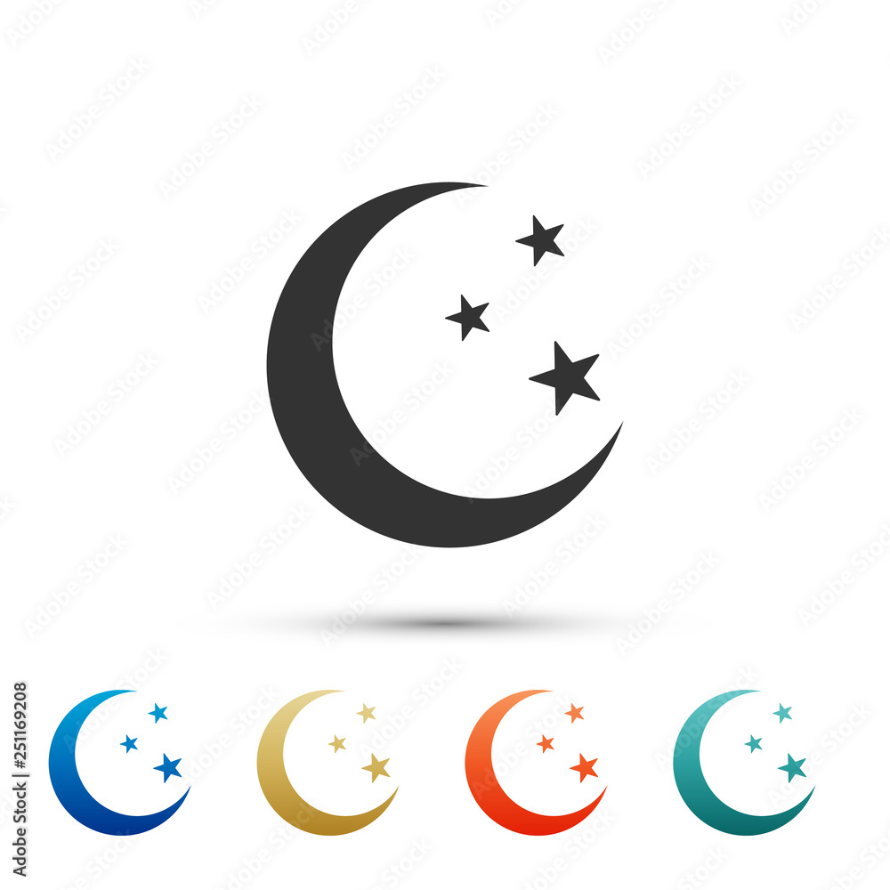 Moon and stars icon isolated on white background. Set elements in color icons. Vector Illustration Moon and stars icon isolated on white background. Set elements in color icons. Vector Illustration