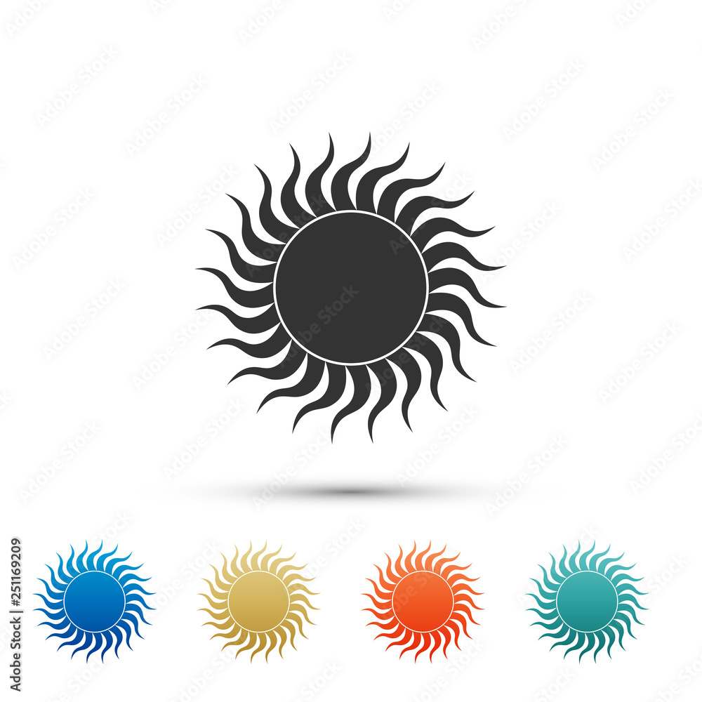 Fototapeta premium Sun icon isolated on white background. Set elements in color icons. Vector Illustration