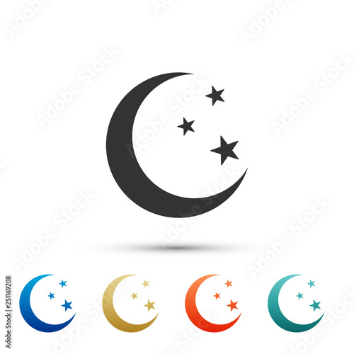 Moon and stars icon isolated on white background. Set elements in color icons. Vector Illustration