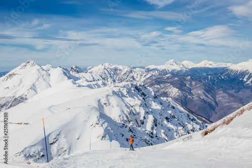 skiers in the mountains