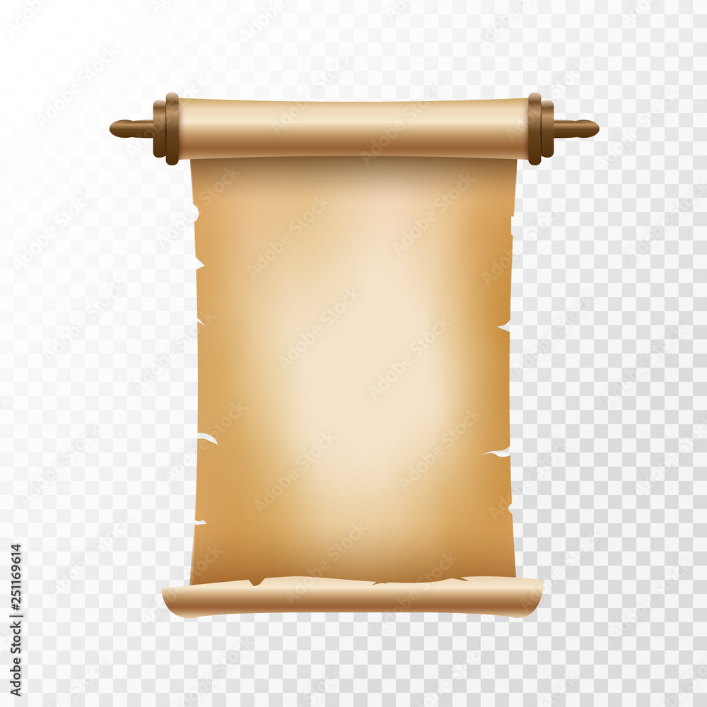 Old ancient scroll paper with place for text. Old document illustration. Papyrus parchament banner. Antique scroll