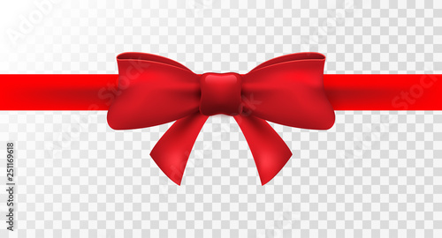 Red ribbon with red bow. Vector isolated bow decoration for holiday present. Gift element for card design