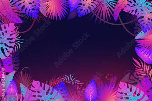 Palm leaves frame. Exotic night jungle tropical floral leaf plants flower nature botanica textile banner fashion vector