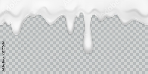 Dripping cream. Milk yogurt pouring white cream border with drops drink dessert mayonnaise flow isolated vector creamy