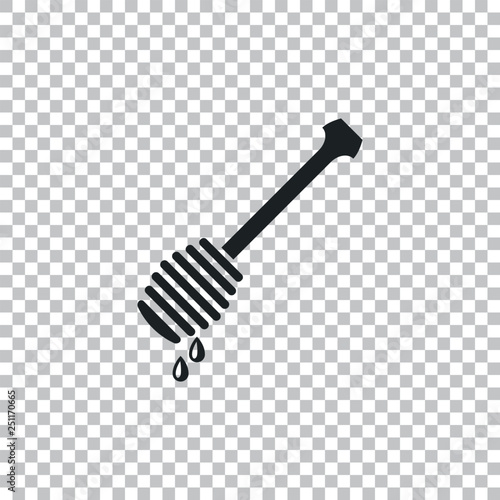 Honey dipper stick with dripping honey icon isolated on transparent background. Honey ladle. Flat design. Vector Illustration