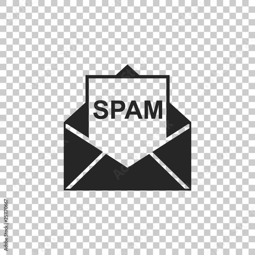 Envelope with spam icon isolated on transparent background. Concept of virus, piracy, hacking and security. Flat design. Vector Illustration